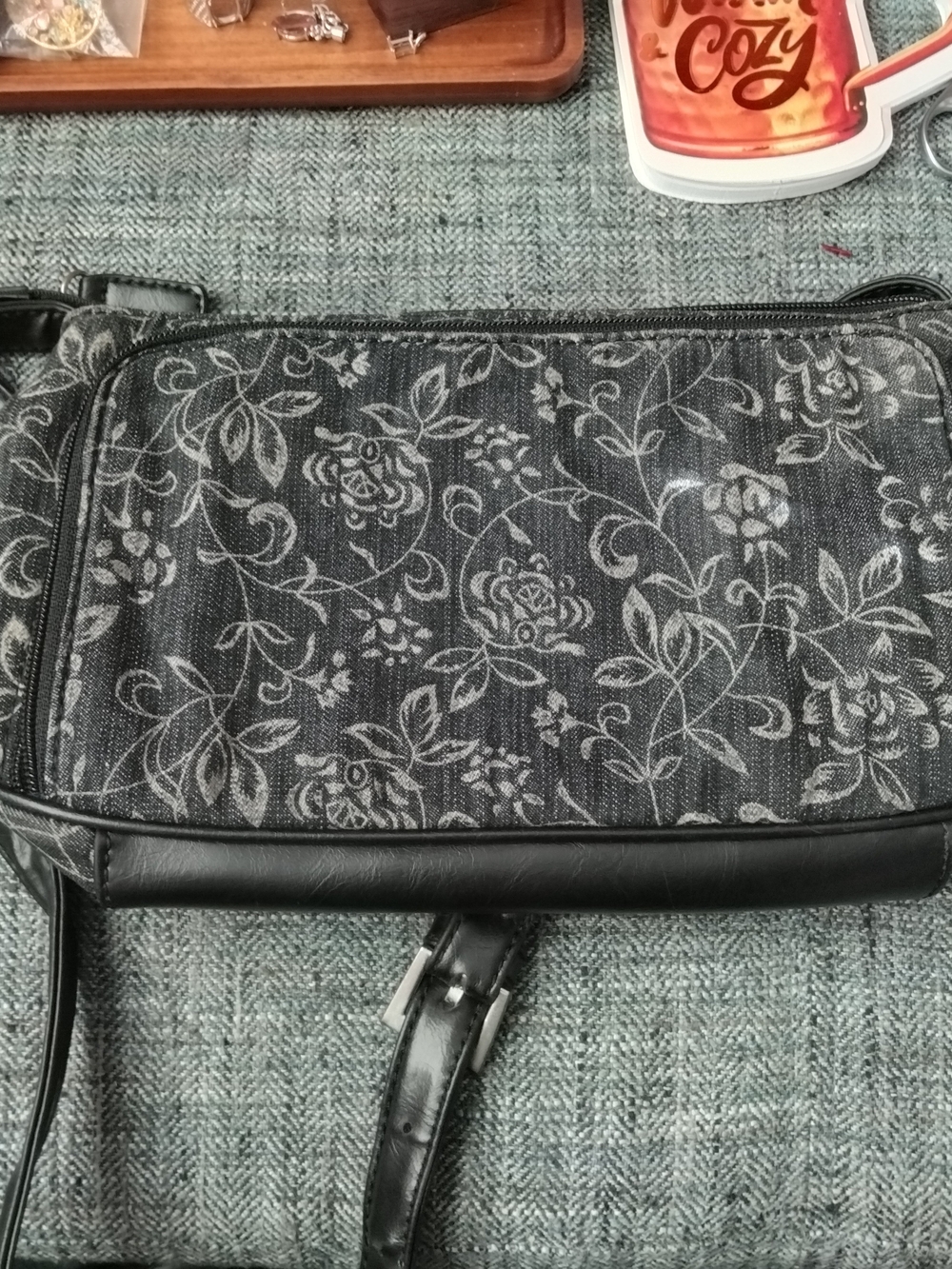 Relativity Black and Gray Floral Crossbody Bag
